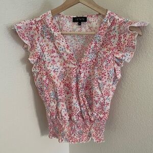 1. State Floral Smocked Bottom Flutter Sleeve Top Pink Size S boho cottagecore